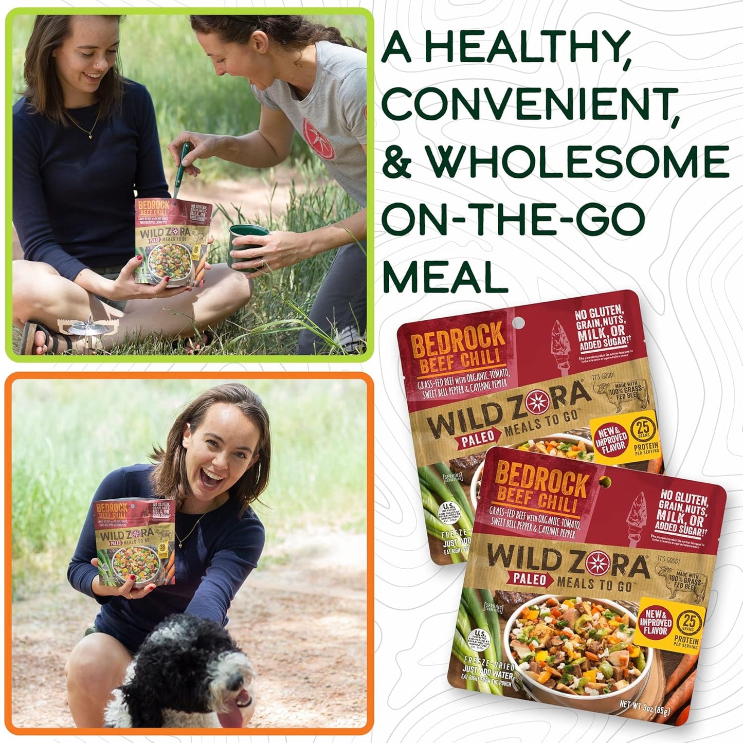 Wild Zora Paleo Freeze Dried Meals for Backpacking & Camping - Healthy Gluten Free & Grain Free Camping Meals/Backpacking Food + No Added Sugar - Great for Travel (AIP 4-pack)