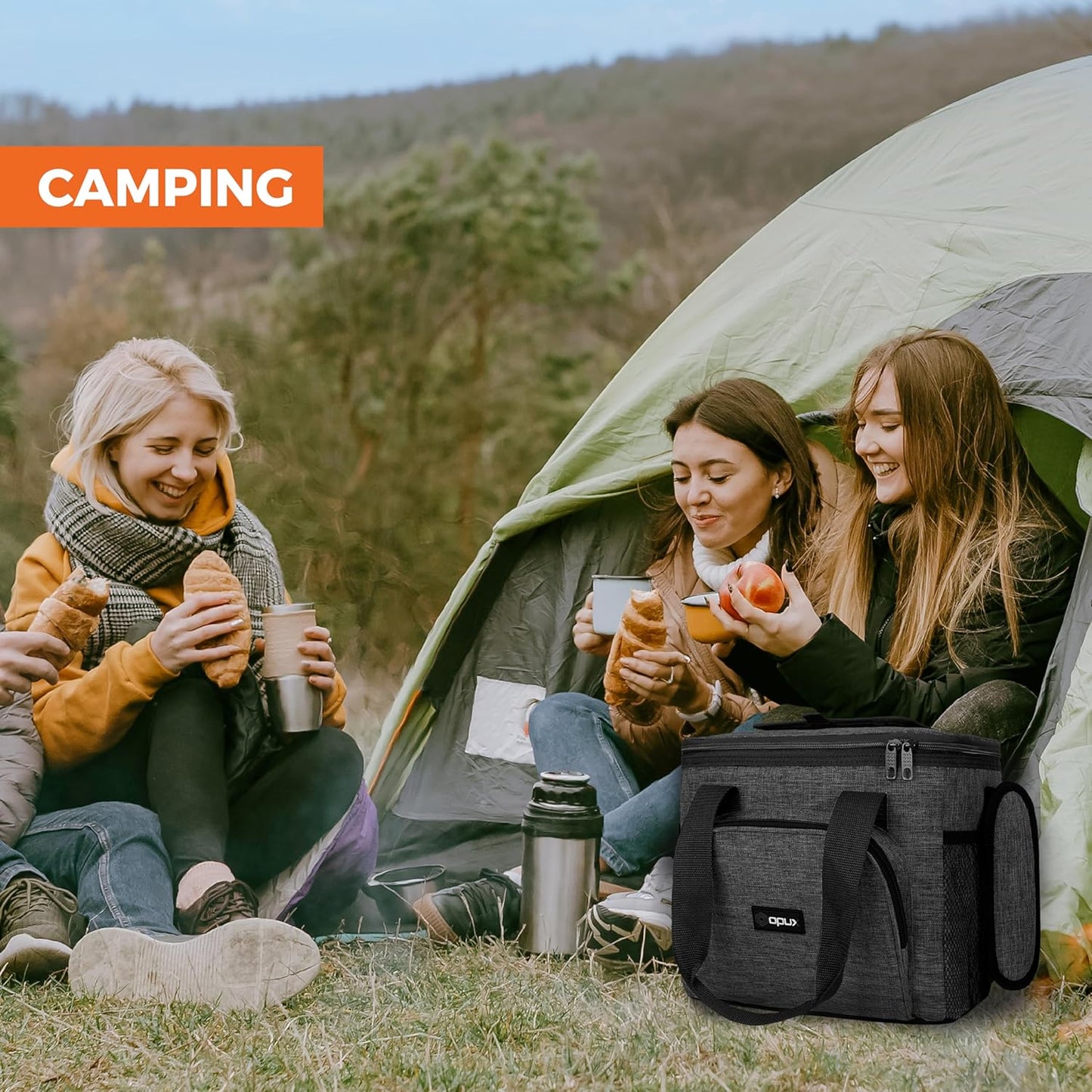OPUX Soft Cooler Bag, Insulated Collapsible Lunch Cooler Bag for Men Work Camping Beach Travel, Portable Soft Sided Leakproof Waterproof Large Lunch Bag Box with Shoulder Strap 18 Cans, Heather Navy