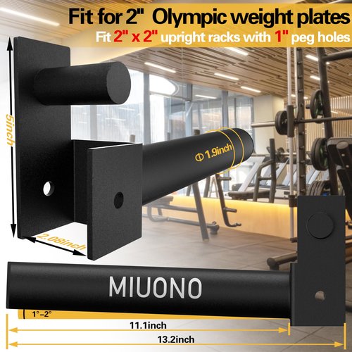 MIUONO Weight Plate Holder, Weight Plate Rack Storage for 2X2 Power Rack Attachments, Extended Version Hang More 2" Weight Plates (1 Pair)