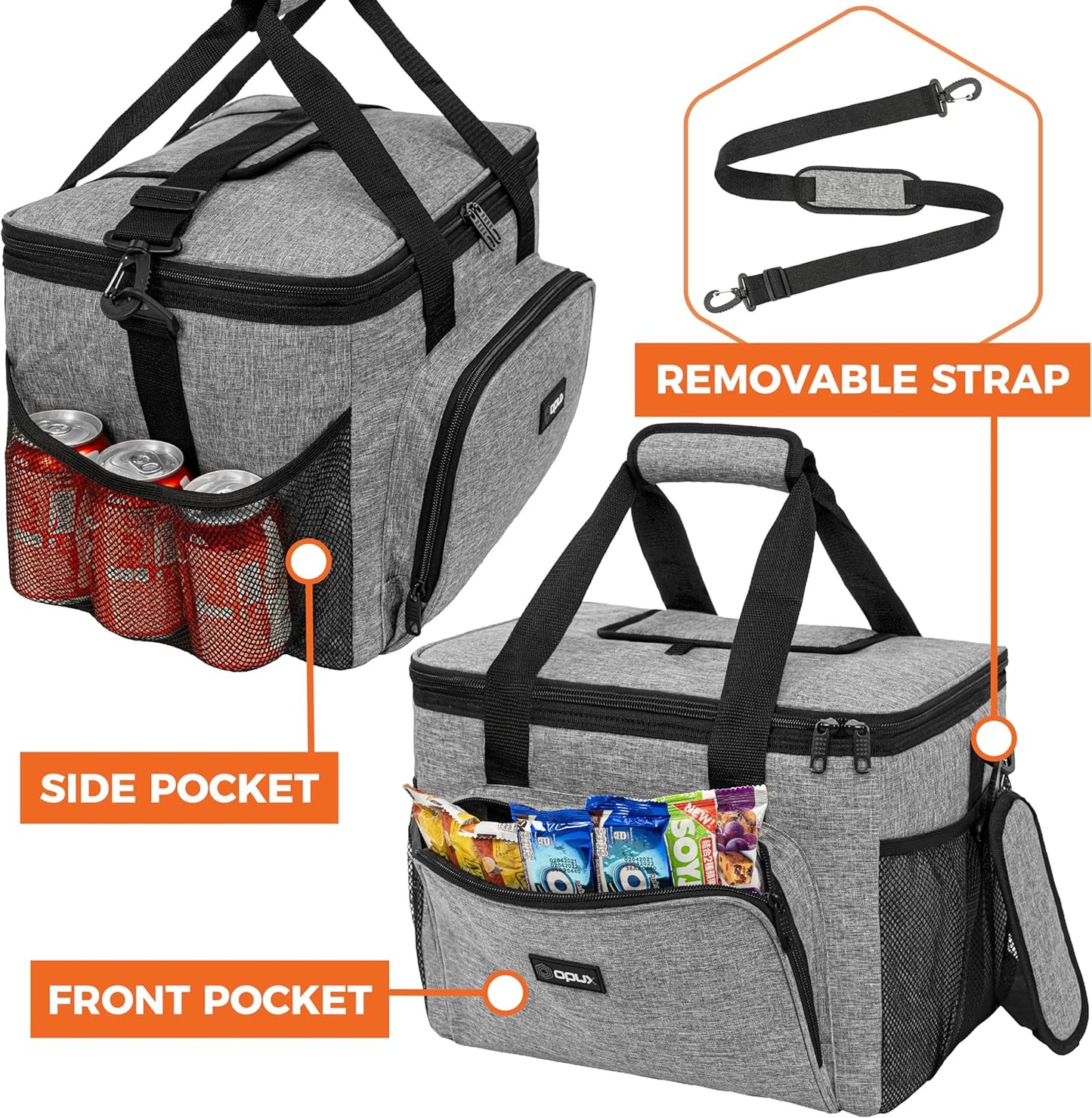 OPUX Soft Cooler Bag, Insulated Collapsible Lunch Cooler Bag for Men Work Camping Beach Travel, Portable Soft Sided Leakproof Waterproof Large Lunch Bag Box with Shoulder Strap 18 Cans, Heather Navy