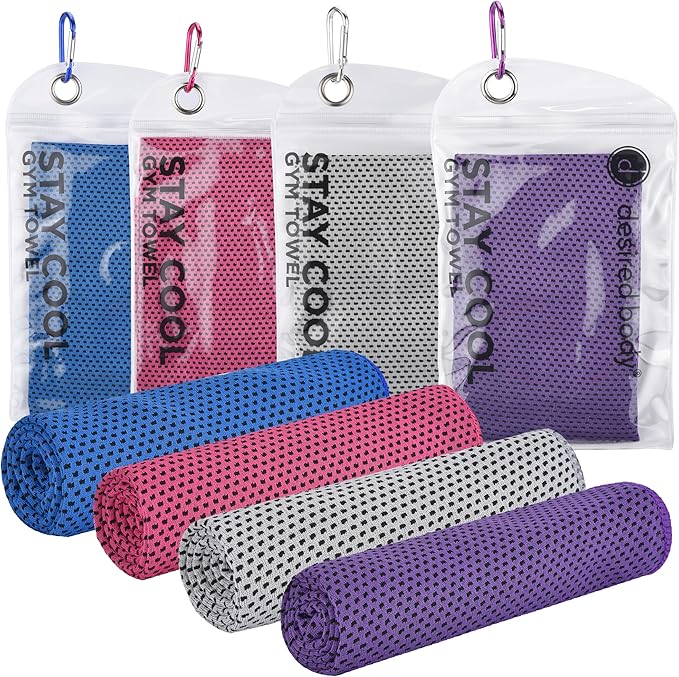 Microfiber Cooling Towels for Neck and Face - 4 Pack 40x12” Mesh Quick Dry Gym Towels for Working Out with Waterproof Bag and Carabiner - Sweat Rag for Gym, Sports, Outdoor Activities