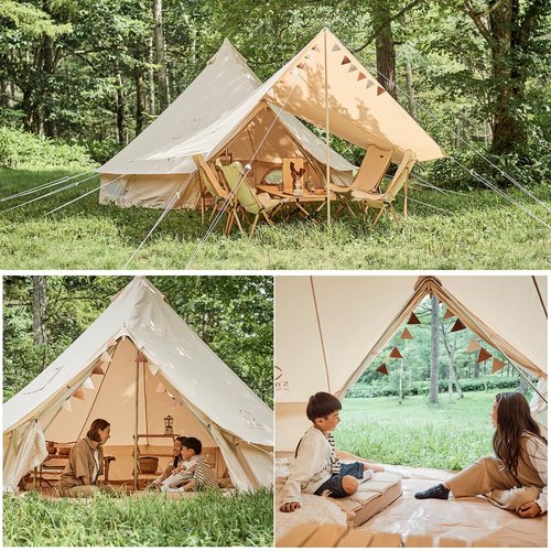 S'More Canvas Family Camping Tent - 4-5 Person, 4 Season Glamping Tent with Stove Jack and Windproof, Weather Resistant Bell