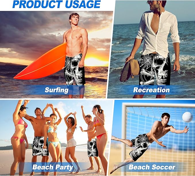 Mens Swim Trunks Quick Dry Board Shorts with Mesh Lining, Breathable Surf Beach Shorts Swimwear Bathing Suits