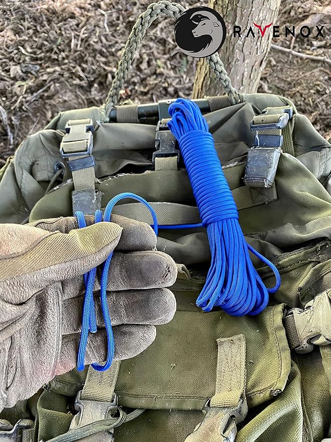 Ravenox Type III 550 Paracord | Genuine Military 550 Cord (Royal Blue)(100 FT)| 7 Inner Strand, 100% Twisted Nylon Cordage | Parachute Rope for Military, Survival, Outdoor Recreation | Made in USA