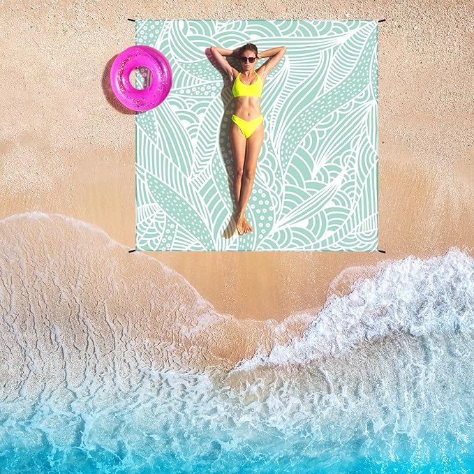 Beach Blanket Waterproof Sandproof Beach Mat 79”x 83” for 1-4 Adults Quick Drying Durable Outdoor Picnic Mat for Beach Festival Travel Picnic Camping Hiking (LBL-Ripple, 79"×83"(4 Person))