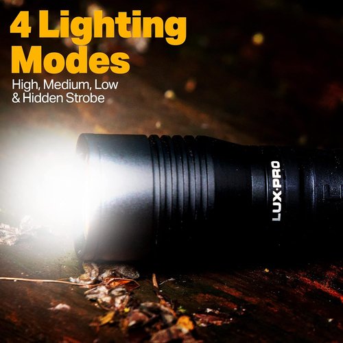 LUXPRO Bright 400 Lumen CREE LED Handheld Flashlight - Features TackGrip and Aircraft-Grade Aluminum - Pocket-Sized Camping Accessories with Wrist Lanyard - Batteries Included