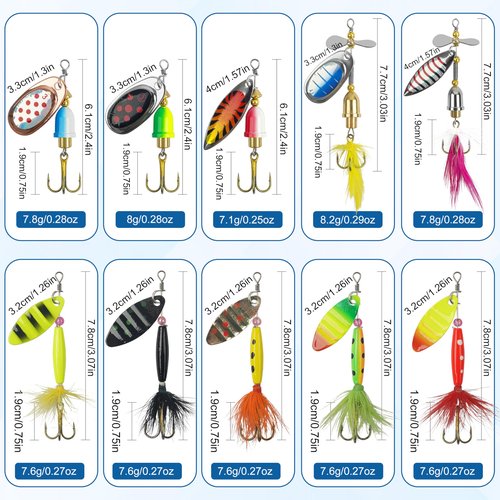 Fishing Lures Spinnerbait Kit Rooster Bait Tail Fishing Lures Inline Spinner Baits Bass Salmon Trout Spoon Hard Metal Spinnerbaits for Saltwater Freshwater