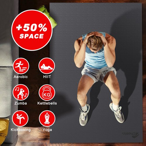 Cheete Extra Large Exercise Mat 6'x4'/7'x5'/6'x8'/6'x9'/6'x10'/6'x12'（7mm）, Gym Flooring for Home Gym,Thick Exercise Mats for Home Workout,Non-Slip,Extra Durable,High-Density Gym Mats for Jump Rope,Cardio