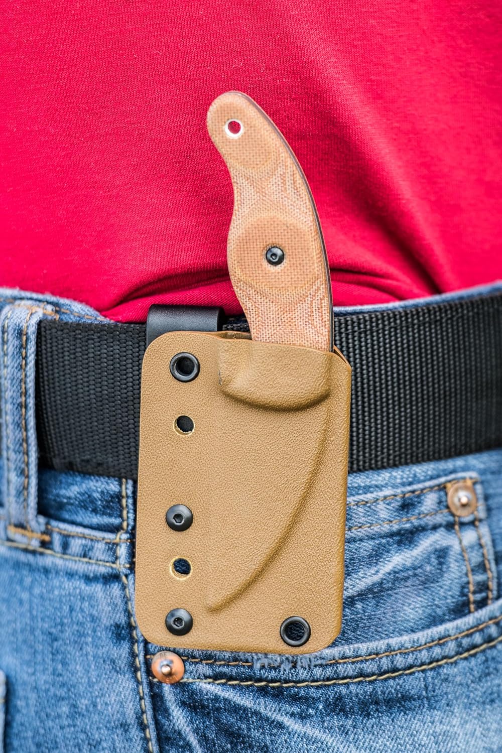 Tops Knives Little Bugger Full Tang Fixed Blade- Tumble Finish Blade Finish- Coyote Tan Kydex Sheath