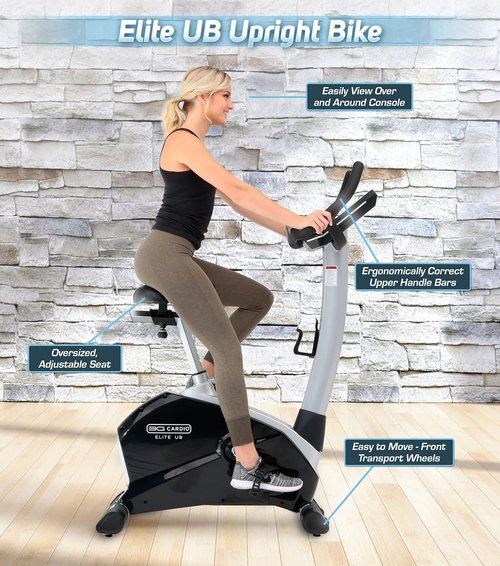 Elite UB Upright Bike - Commercial Grade - Compact Footprint - Ultra Comfortable Seat - Magnetic Resistance - 350 lbs Capacity