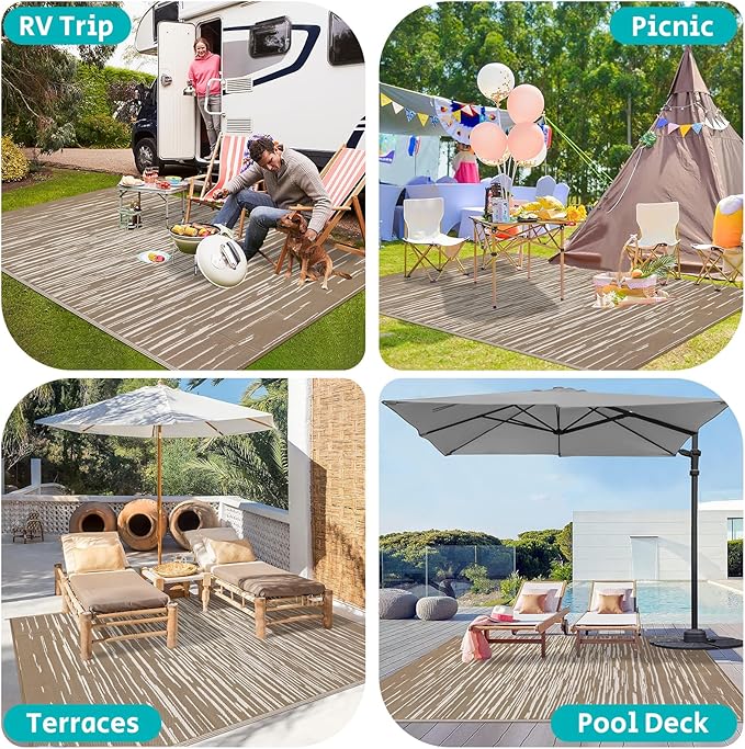 HEBE Outdoor Rug 8'x10' for Patios Clearance Waterproof Patio Mat Plastic Straw Rug Reversible RV Camping Tent Rug Outside Indoor Outdoor Area Rugs for RV,Deck,Beach,Balcony,Camper