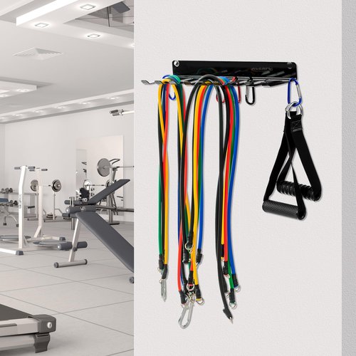 Wall-Mounted Gym Organizer, Resistance Band Storage Rack, Barbell Holder Wall Mount, Dumbbell Storage, Home Gym Accessories Holder