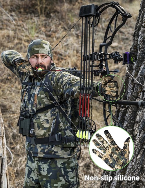 WOLFHUNT Camouflage Hunting Gloves Light Weight Full Finger, Men/Women Anti-Slip Camo Archery Gloves Touch Screen