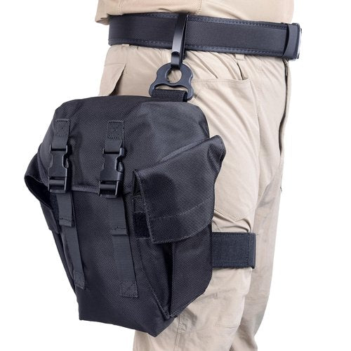 SdTacDuGe Tactical Gas Mask Drop Leg Pouch, Gas Mask Leg System with Quick Release Metal Clip, Polymer D Ring, Shoulder Strap, Leg Strap, and Adjustable Height Panel