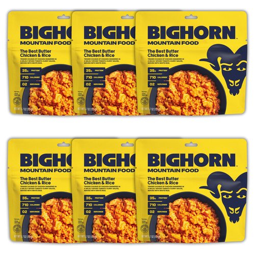 BIGHORN Mountain Food The Best Butter Chicken and Rice - contains 6 packs | 12 servings | 210g Protein | 4,260 Calories - premium freeze dried meals for backpacking food - dehydrated camping food for backpacking meals - ideal camping meals just add water