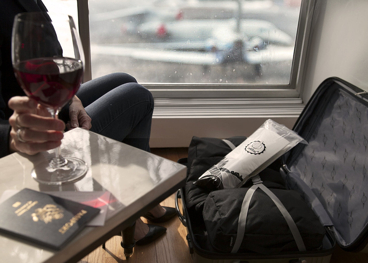 Jet Bag - Protective, Absorbent, Reusable Wine Bags for Travel (Set of 3) Made in the USA - Clear Back allows for Custom Insert