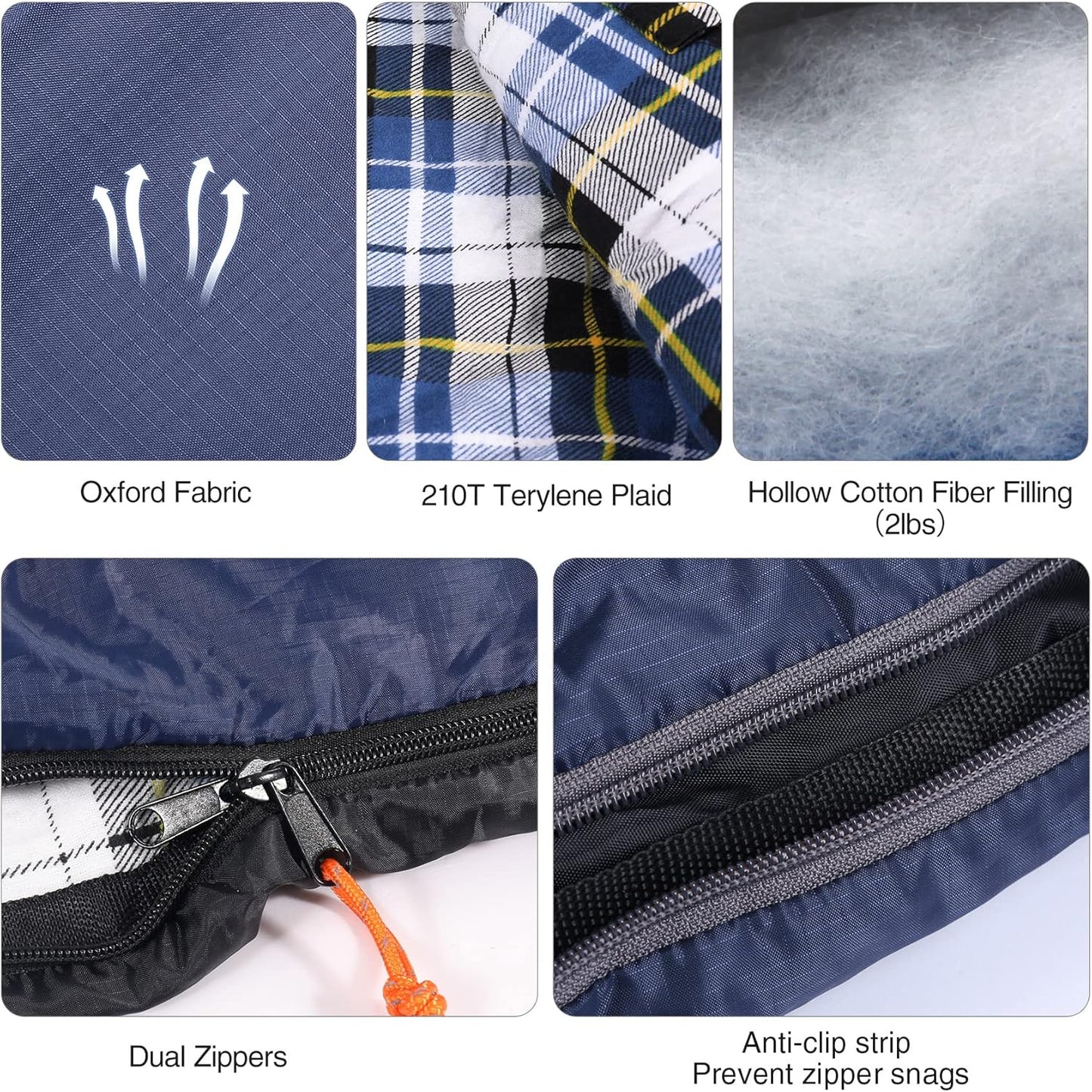 REDCAMP Flannel Sleeping Bag for Adults, Comfortable Cotton Sleeping Bags for Camping with Detachable Hood, Red/Grey/Blue