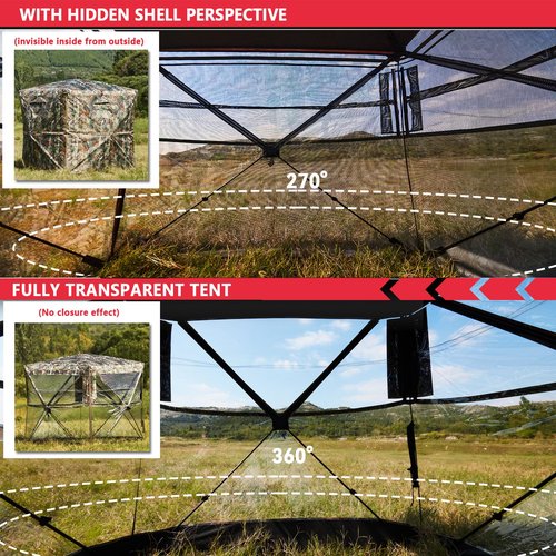 PHYSKE Hunting Blinds, Ground Blind See Through, Portable 2-3 Person, 270 Degree Pop-up Hunting Blind, Camouflage Hunting Blind for Deer & Turkey Hunting with Camouflage Cover(Standard)