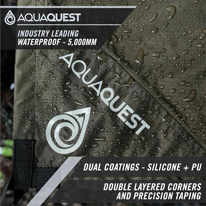 AquaQuest Safari Camping Tarp - Lightweight Durable Rain Fly - Waterproof Camping Essentials for Hiking, Backpacking & Hammock, 13 x 10 ft, Olive Drab