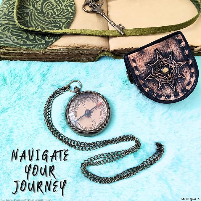 God is with You Wherever You Go Engraved Compass with Authentic Leather Case Brass Compass Directional Compass, Baptism Gifts for Boys & Girls, First Communion (BLC2)