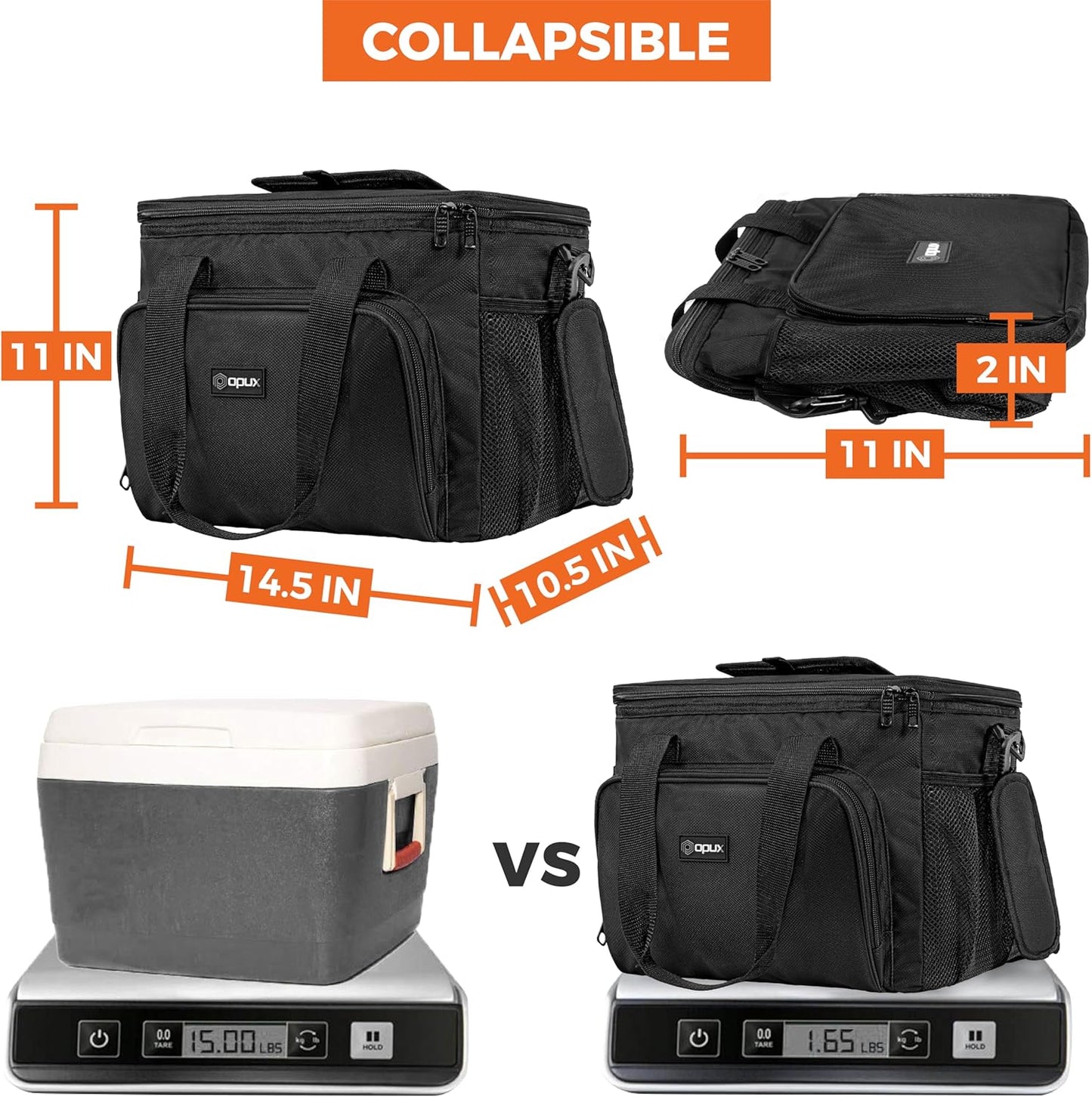 OPUX Soft Cooler Bag, Insulated Collapsible Lunch Cooler Bag for Men Work Camping Beach Travel, Portable Soft Sided Leakproof Waterproof Large Lunch Bag Box with Shoulder Strap 18 Cans, Heather Navy