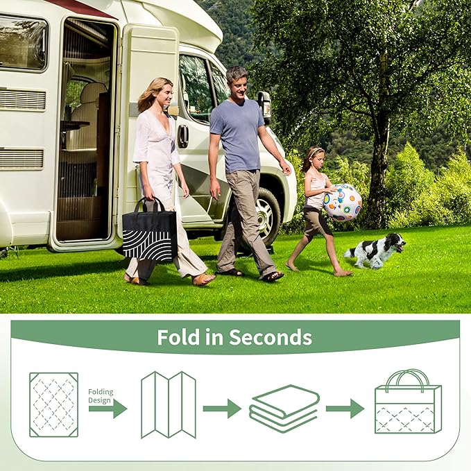 GENIMO Outdoor Rug 6'x9' Patio Waterproof, Lightweight Outdoor Plastic Straw Rug Clearance, Reversible Camping Mat Outdoor Carpet for RV, Picnic, Backyard, Deck, Balcony, Porch, Black & White