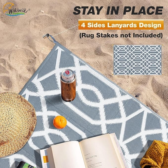 wikiwiki Outdoor Rug, 4x6ft Waterproof Reversible Mat Indoor Outdoor Rugs Carpet, Small Area Rug Plastic Straw Rug for Patio Deck Balcony Pool RV Camping Beach Picnic, Grey, Rugscape Series