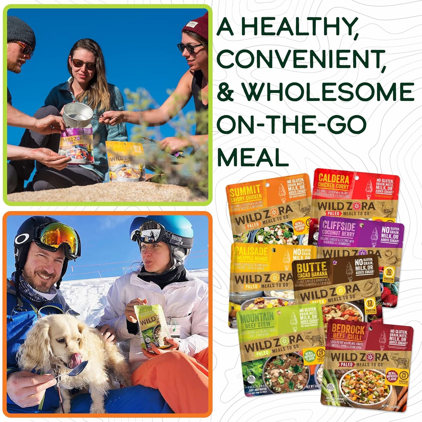 Wild Zora Paleo Freeze Dried Meals for Backpacking & Camping - Healthy Gluten Free & Grain Free Camping Meals/Backpacking Food + No Added Sugar - Great for Travel (AIP 4-pack)