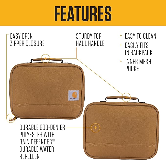 Carhartt Insulated 4-Can Lunch Cooler for Men and Women, Fully Insulated and Water Resistant, Essential Lunch Cooler (Black)