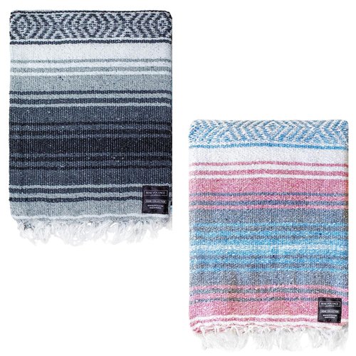 Benevolence LA Authentic Handwoven Mexican Blanket, Yoga Blanket - Perfect for Picnic, Camping and More, Equestrian Saddle Blanket, Serape Blanket 50x70 inches - Pack of 2