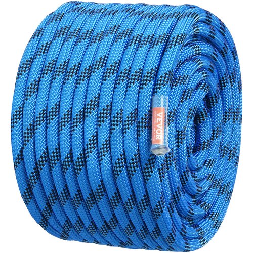 VEVOR 12.7mm Static Climbing Rope, 60.9M(200ft) Outdoor Rock Climbing Rope 30KN Breaking Tension, Fiber Rope for Escape, Rappelling, Fire Rescue, Blue
