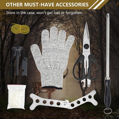 Jellas Professional 15-Piece Hunting & Outdoor Gear Set | Game Processing Kit with Field Dressing Tools, Bone Saw, Gut Hook, Fixed Blade, Boning, Skinning & Fillet Blades | Heavy-Duty Portable Case