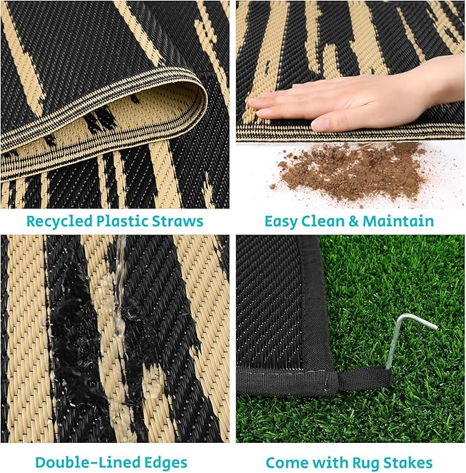 HEBE Outdoor Rug 5'x8' for Patios Clearance Waterproof Patio Mat Plastic Straw Rug Reversible RV Camping Tent Rug Outside Indoor Outdoor Area Rugs for RV,Deck,Beach,Balcony,Camper