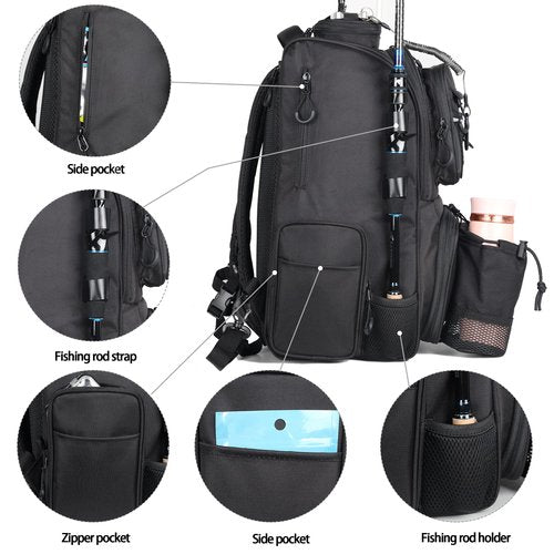 LEOMOO Fishing Tackle Backpack With Rod Holders, 40L Large Backpack for Fishing, Camping, Hiking