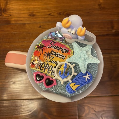Cute Coastal Beach Vacation Charm for Stanley Cup Accessories 40 Oz Tumbler with Silicone Straw Cover Cap and Lid Plate
