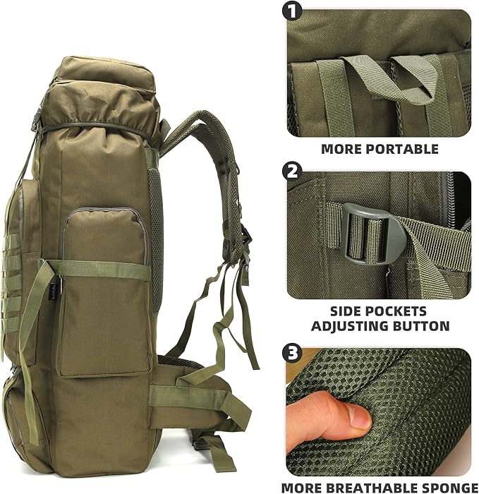 King'sGuard 70L Camping Hiking Backpack Tactical Backpack Military Molle Rucksack Backpack for Outdoor