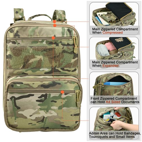 tactifans Tactical Expandable Flatpack, Chest Rig Backpack MOLLE Assault Pack Hydration Pack for PC Vest (CP)