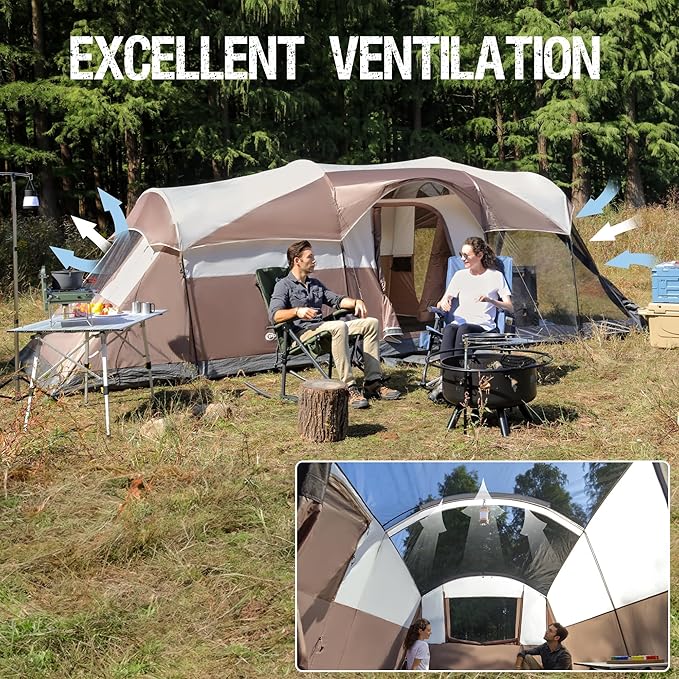 PORTAL 6/8/10 Person Family Camping Tent with Screen Room, Water Resistant Big Tunnel Tent with Rainfly, Large Family Tent for Outdoor Camping, Party