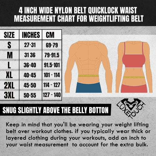 LUXE-TOUCH 4 Inches Nylon Weightlifting Belt with Quick-Release Buckle, Belt for Cross Working out, Bodybuilding, Power Lifting. Deadlift Training Belt, Adjustable Weight Lifting Spine Support (Black, Large (36" -40"))