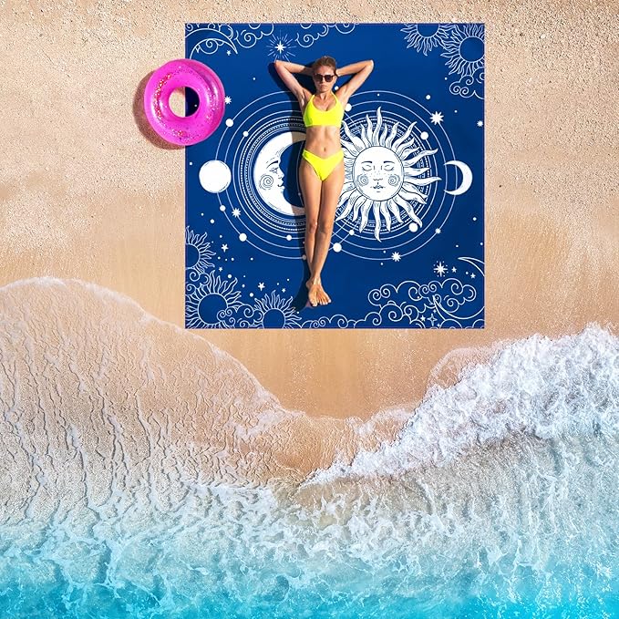 Beach Blanket Sandproof Extra Large Beach Mat Adults Waterproof Quick Drying Sand Free Mat Made by Premium Polyester with 4 Stakes & 4 Corner Pockets for Outdoor Travel Camping Hiking
