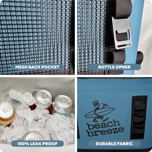 Beach Breeze 24-Can Soft Cooler Bag – Premium Insulated Cooler for Beach, Travel, Camping & Golf – The Beach Cooler is a Lightweight & Durable Ice Chest for Lunch, Road Trips & Outdoor Adventures