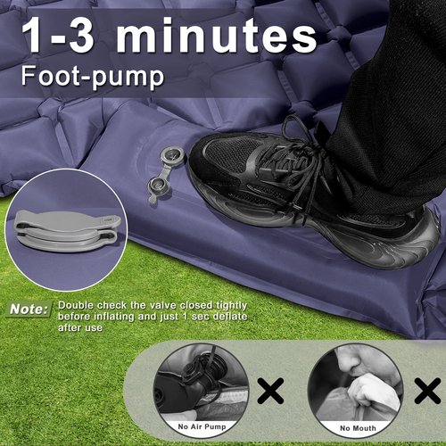 Chasyatzi Double Camping Pads for Sleeping, Ultralight Floor Mattresses for Sleeping with Built-in Pillow Foot Pump, Mattress Foldable for Tent, Backpacking, Hiking, Car Traveling, Navy Blue