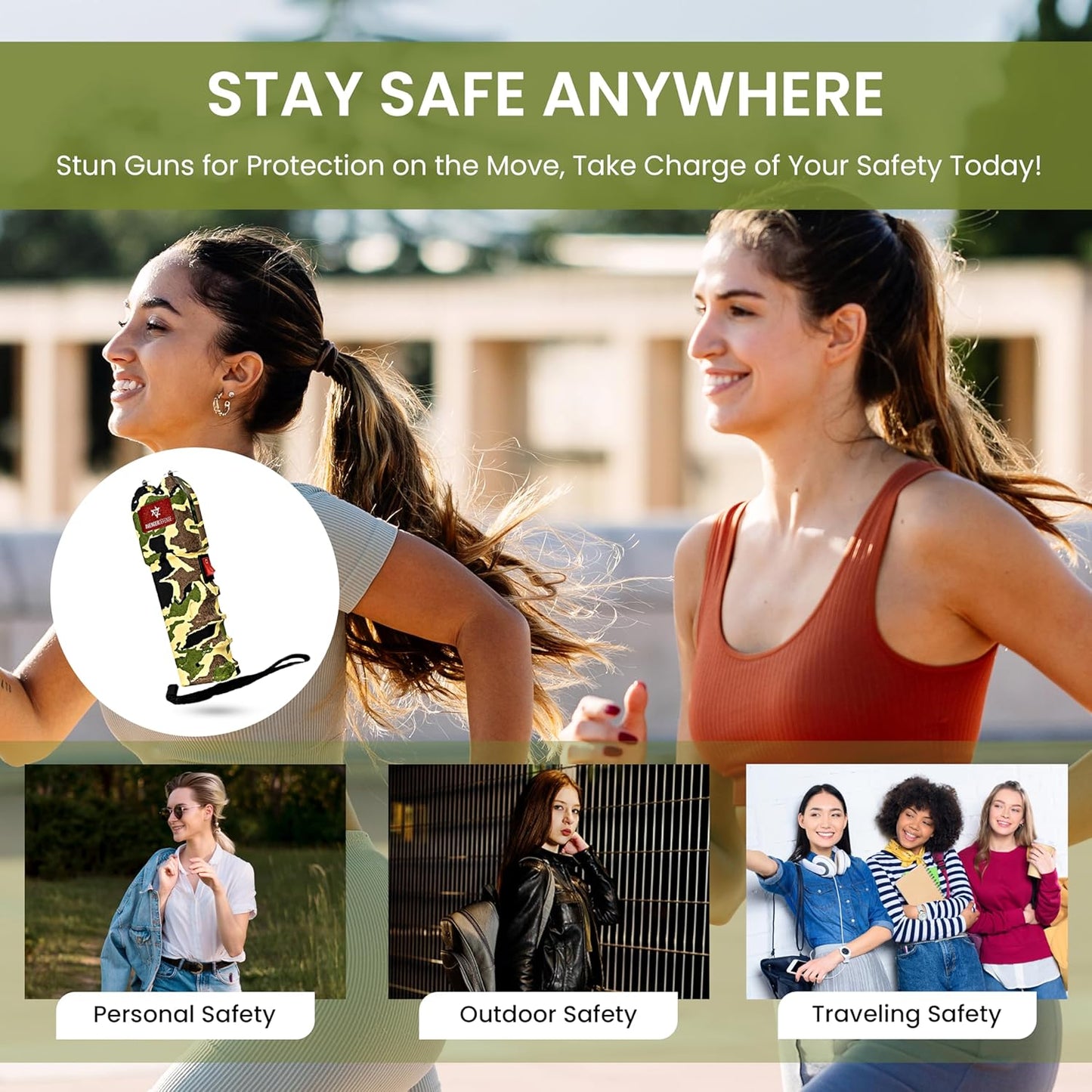 Stun Gun for Self Defense with LED Flashlight Protection Device for Women (ADS-10)
