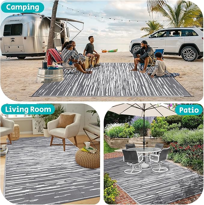 HEBE Outdoor Rug 8'x10' Waterproof for Patios Clearance, Reversible Plastic Straw Rug Camping Carpet, Indoor Outdoor Area Rugs Patio Mats for RV,Picnic,Backyard,Deck,Balcony,Porch