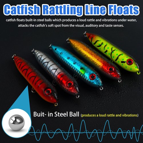 Demon Dragon Catfish Floats Rattling Line Float Lure Catfish Spook Rattle Santee Rig for Lake River Bank Catfishing Tackle, 10pcs