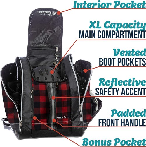 Athletico Ski Boot Bag – Skiing and Snowboarding Travel Luggage – Stores Gear Including Jacket, Helmet, Goggles, Gloves & Accessories – Venting and Grommets for Snow Drainage