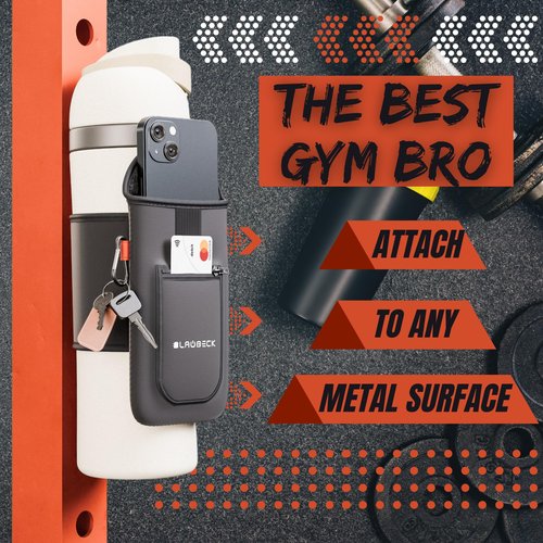 Magnetic Water Bottle Sleeve Bag and Large Pocket Phone Holder for Gym - Black Pouch with 4 Magnets - Attach it to Any Gym Equipment & Golf Carts - Magnetic Bag Mount for Phones - Gym Essentials