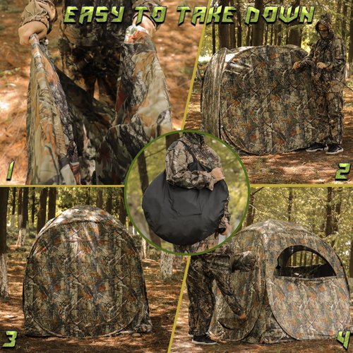 Lenotos Pop-Up Hunting Ground Blind with 270° See Through, Lightweight 1-2 Person Hunting Blind with Carrying Bag, 4-Panel Spring Steel, for Deer, Turkey Duck Hunting, Bow Hunting