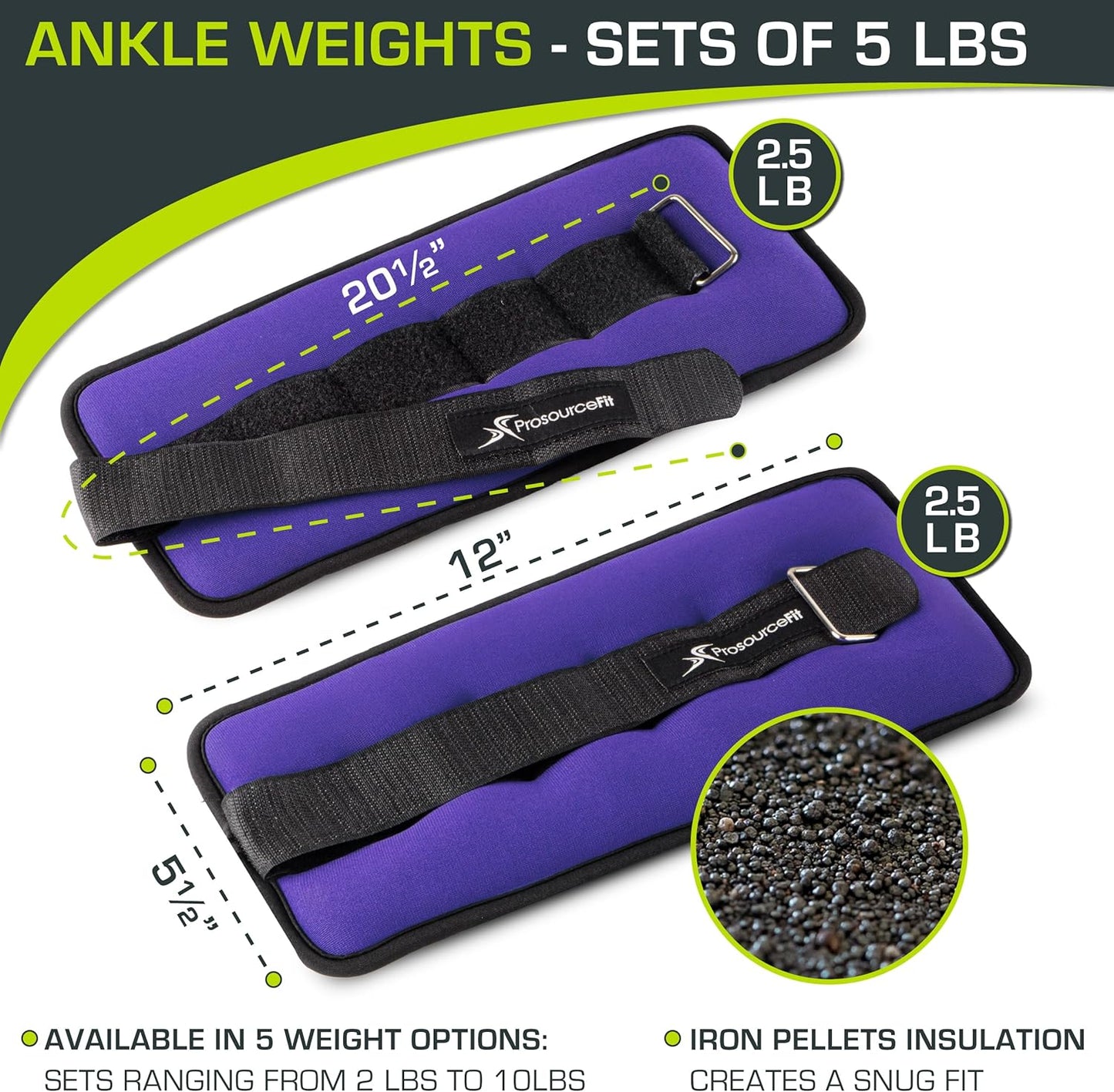ProsourceFit Ankle/Wrist and Arm/Leg Weights Set of 2, Adjustable Strap 1 lb-5 lb, Adjustable Weight 15 lb, 10 lb, 7 lb for Men and Women