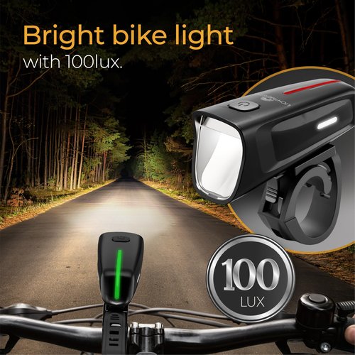 Bike Lights 100 Lux - 2000 mAh Battery - with Reflector & Brake Light - USB-C Rechargeable & Splash Proof - Bike Lights for Night Riding - Bike Headlight - Bicycle Lights Front and Rear